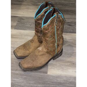 Womens 9 B Justin Cowboy Boots Gypsy L2900 Brown Turquoise Leather Cowgirl